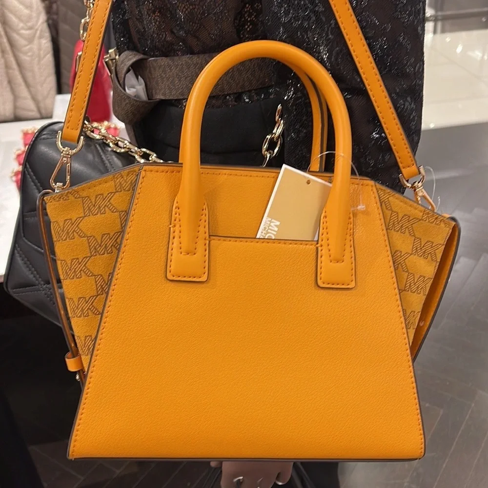 Michael Kors Avril Small Signature PVC Top Zip Satchel Crossbody Bag Honeycomb